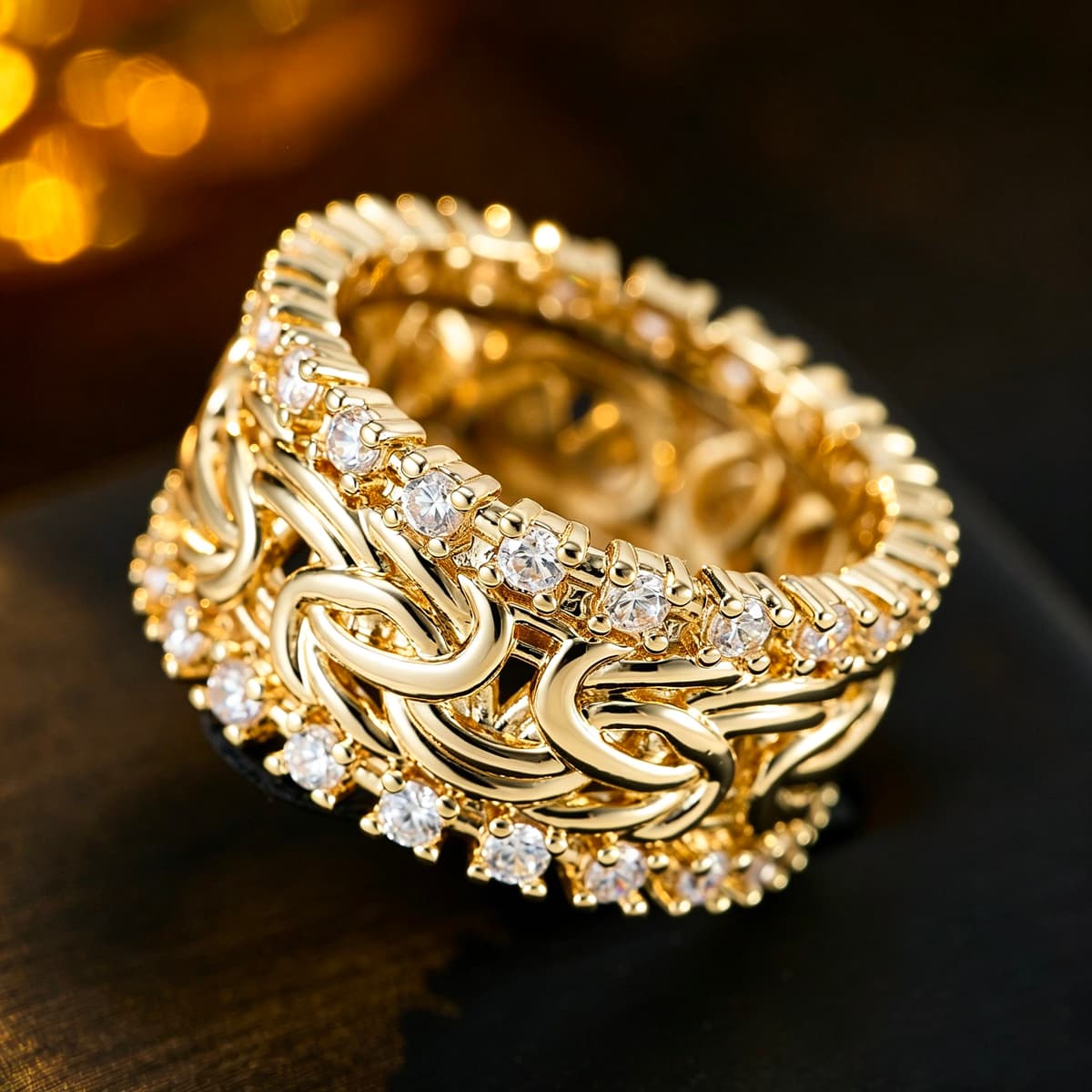Plated Twisted Rope Chain Ring, Unisex
